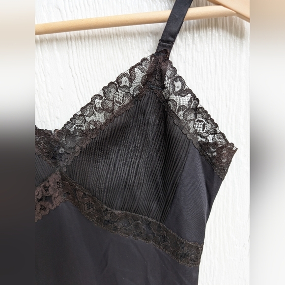 Vintage 60s Gotham Gold Stripe Black Lace Slip Nightgown Lingerie Dress 36 Tall - Picture 4 of 8